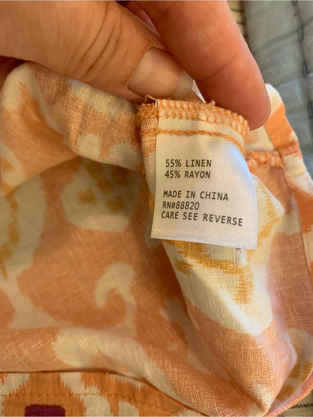 Christian Siriano Linen Rayon Blend Peach White Short Sleeve Button-Down | L - Picture 14 of 14